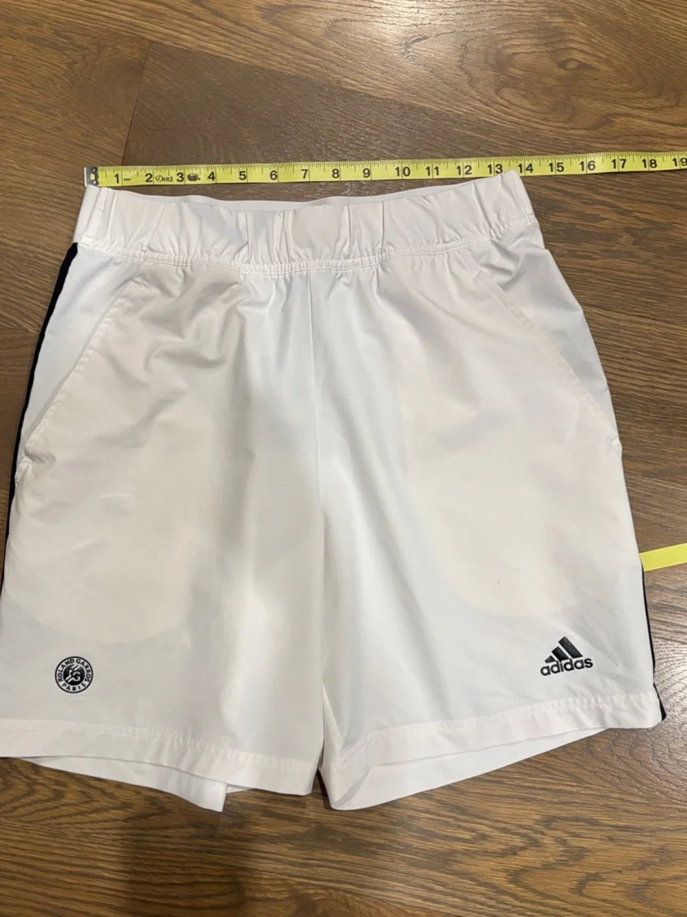 adidas large Men's White Athletic Shorts with Black Trim